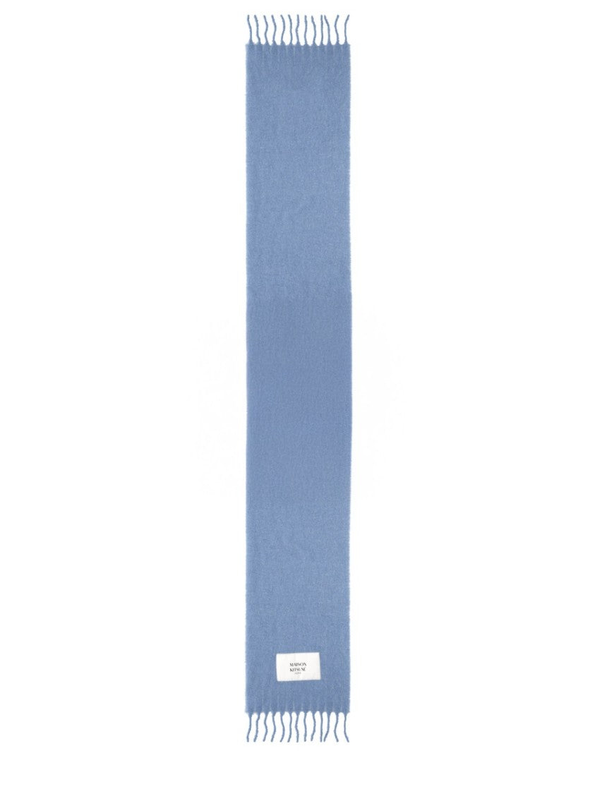 Maison Kitsuné Light Blue Alpaca Fringed Scarf