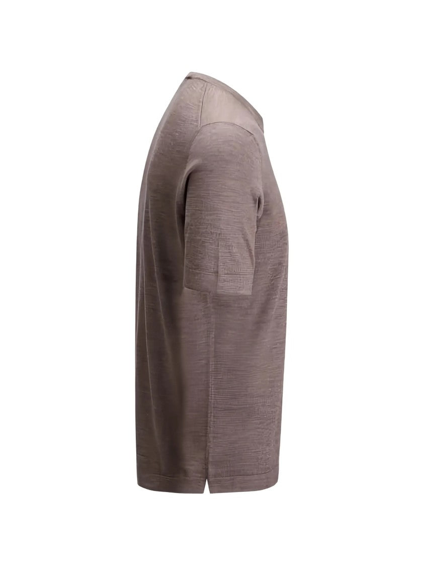 Gran Sasso Paricollo Short-Sleeved Textured Crew Neck Top