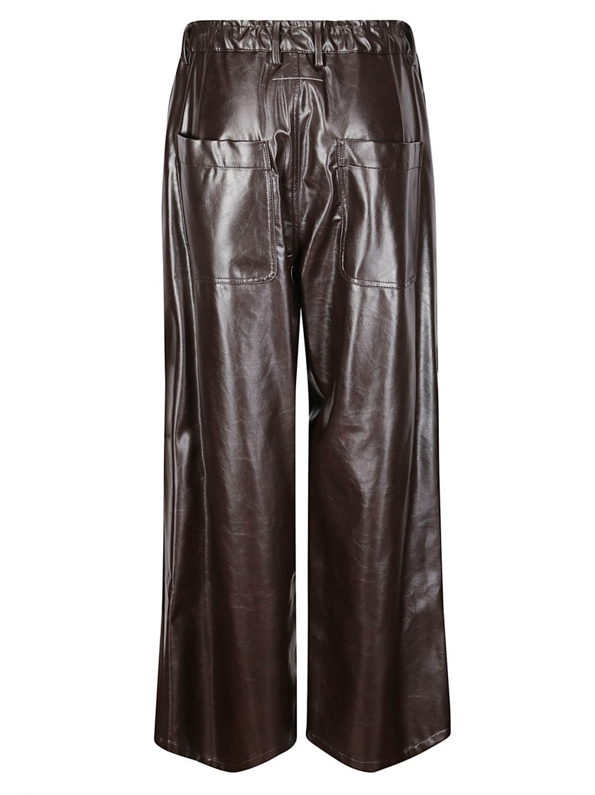 Mm6 By Maison Margiela Wide-Fit Leather-Like Pants With Drawstring Waist
