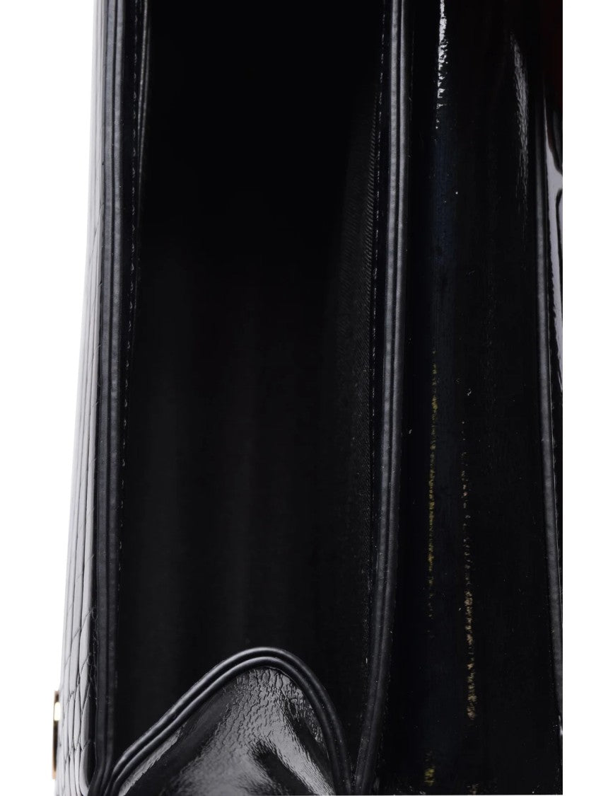 Love Moschino Crocodile-Embossed Black Shoulder Bag With Gold Logo Plaque