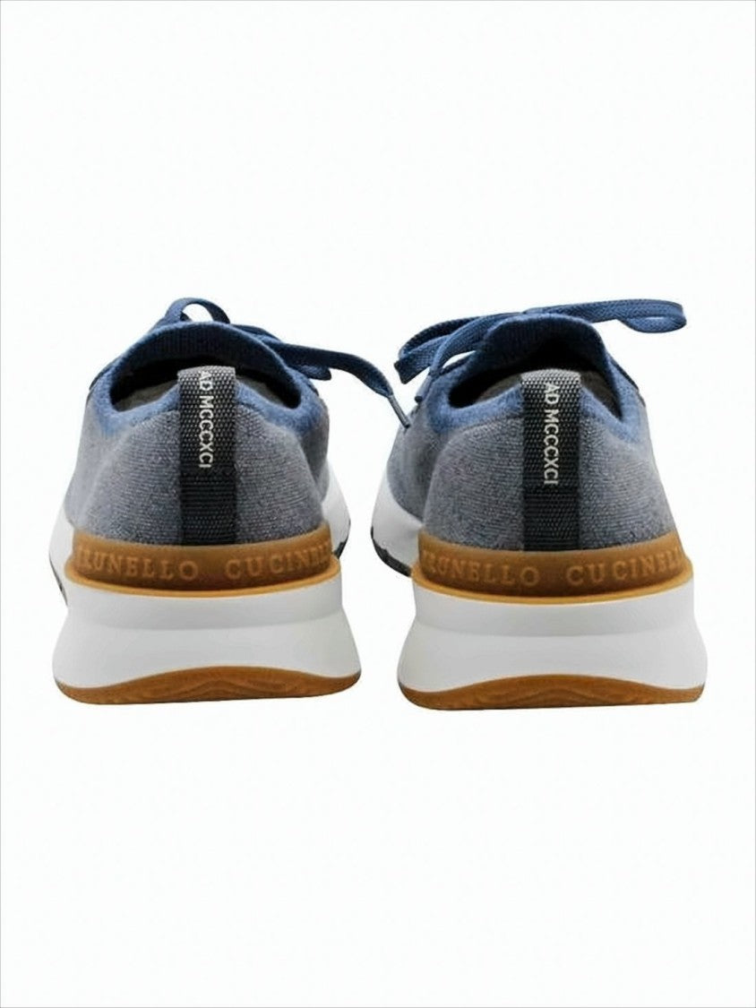 Brunello Cucinelli Textured Blue Knitted Sneakers
