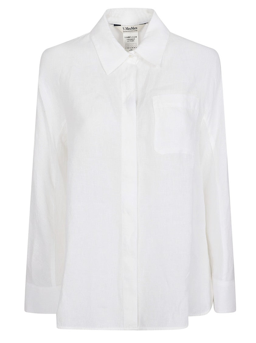 Max Mara Lightweight White Linen Jacket With Concealed Button Placket