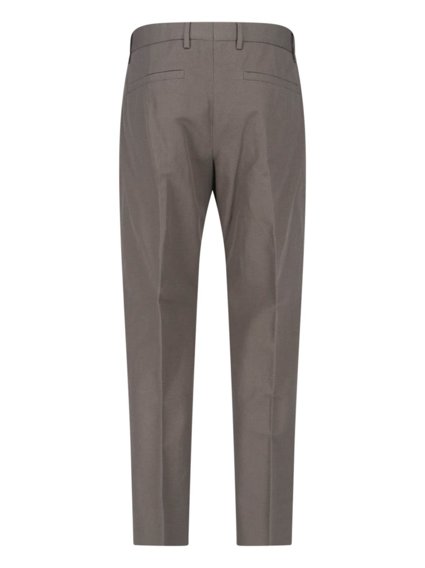 Zegna Taupe Tailored Cotton-Linen Straight Leg Trousers