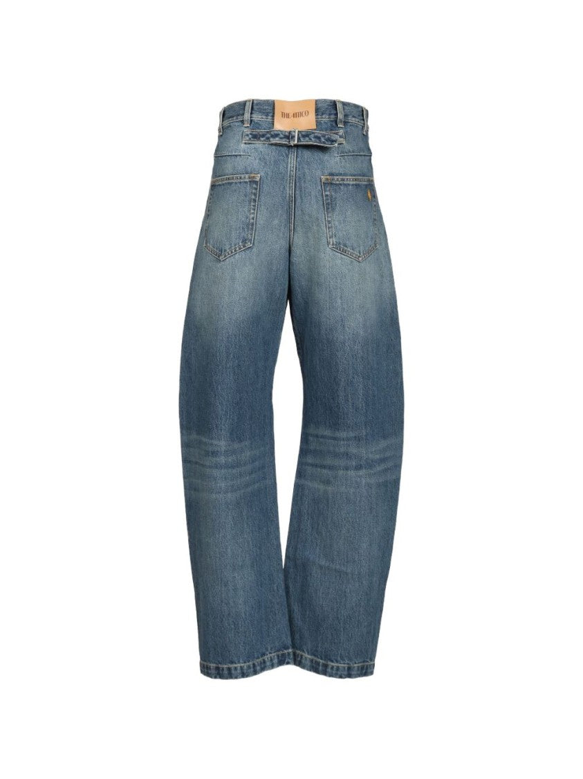 The Attico Blue High-Waisted Cropped Wide Leg Jeans