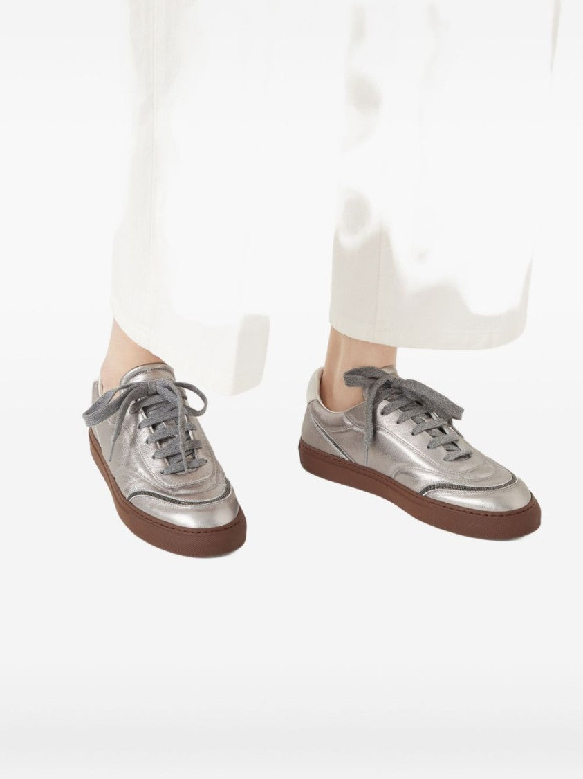 Brunello Cucinelli Streamlined Silver Sneakers With Contemporary Detailing