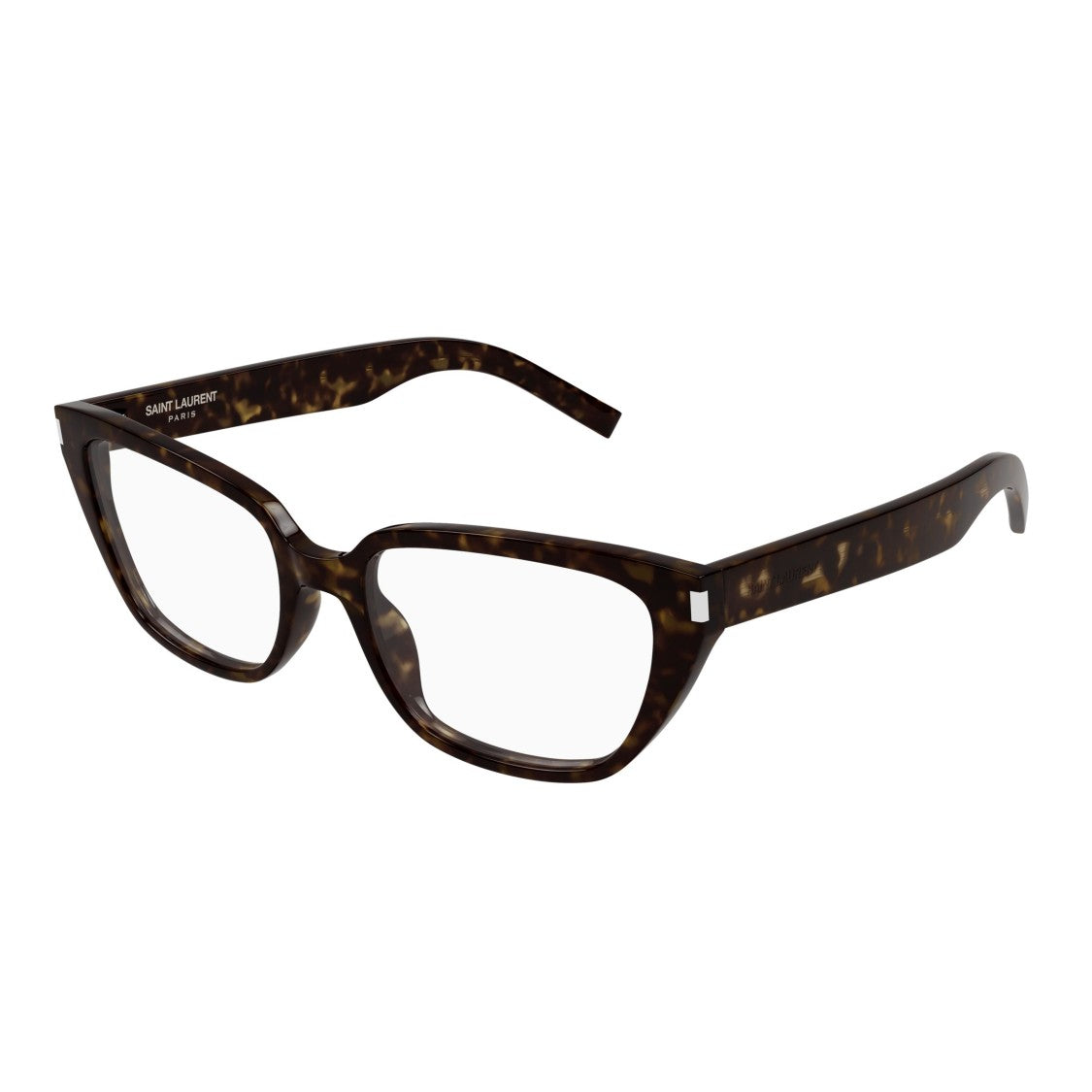 Saint Laurent Rectangular Cat-Eye Sunglasses With Tortoiseshell Pattern And Silver Accents