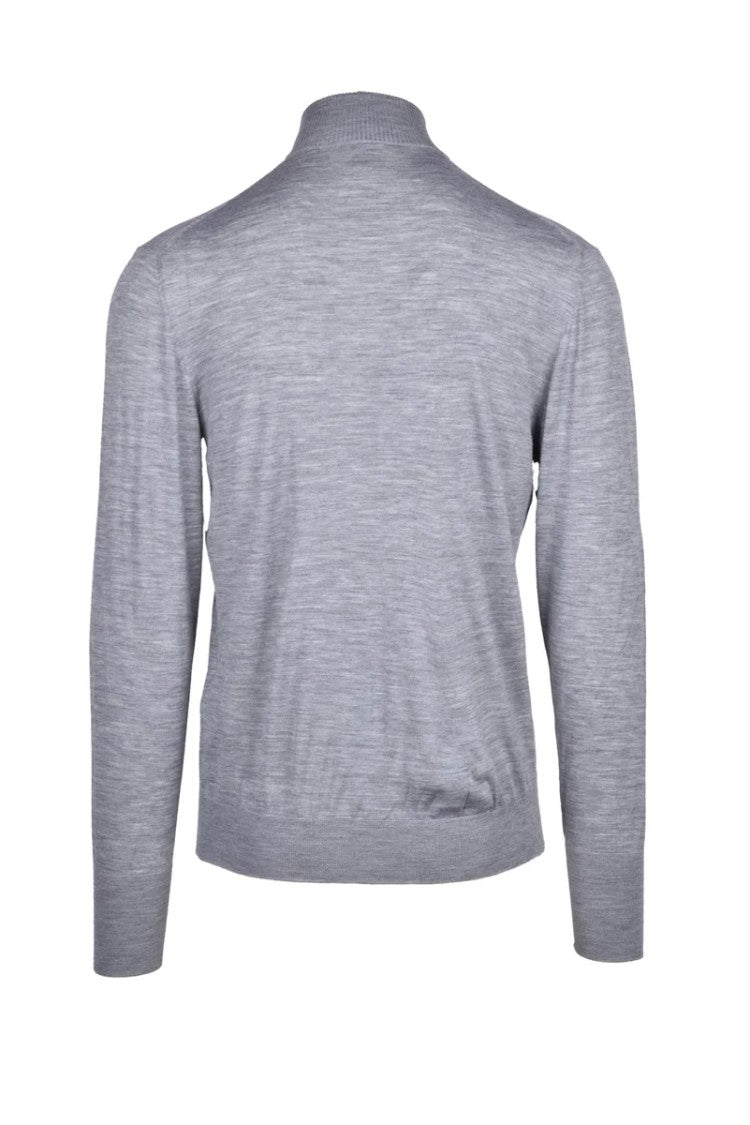 Eleventy Zip Mock Neck Sweater - Light Grey