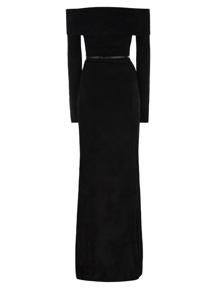 Elisabetta Franchi Red Carpet Chenille Dress With Belt