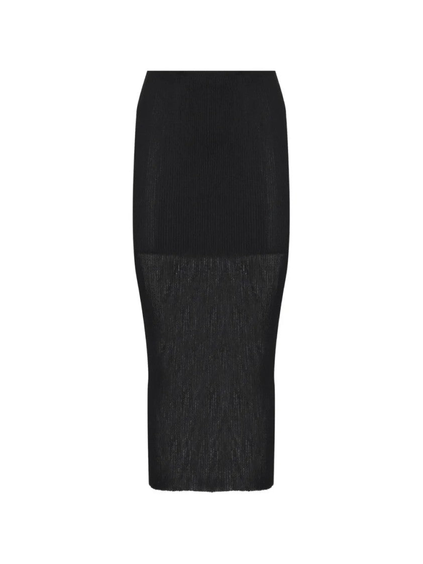 Alberta Ferretti Ribbed Knit Midi Skirt With Semi-Sheer Flare