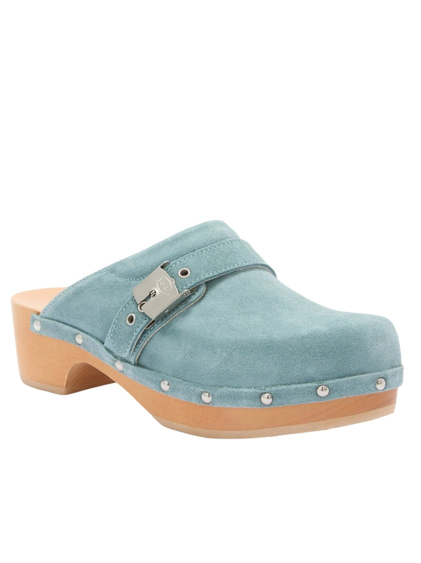 Scholl Slip-On Suede Clogs With Silver Detailing