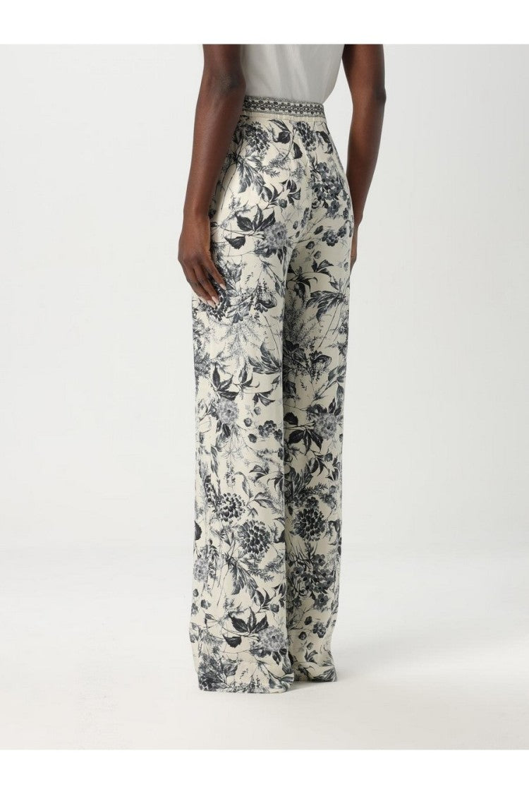 Simona Corsellini Wide-Leg Floral Print Soft Viscose Trousers