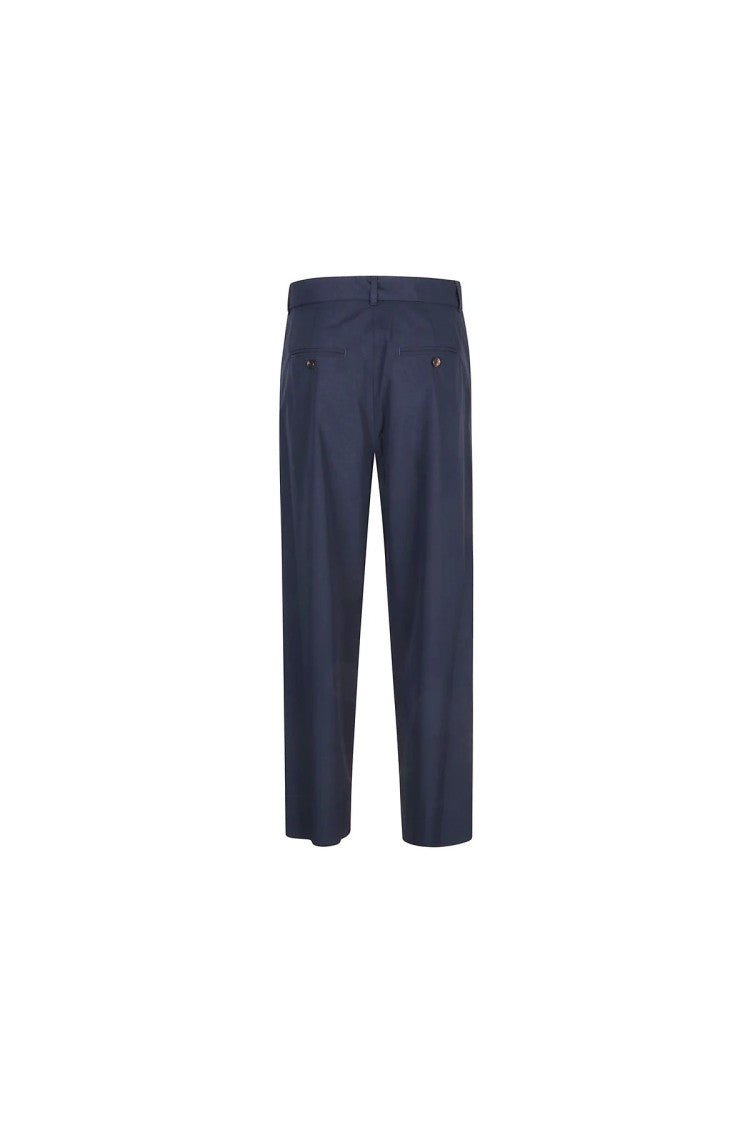 Max Mara Blue Cotton-Blend Straight-Leg Pants