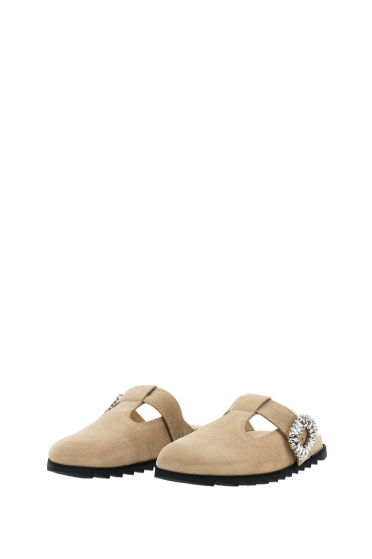 Roger Vivier Pointed Toe Slip-On Sandals With Ornate Silver Buckle