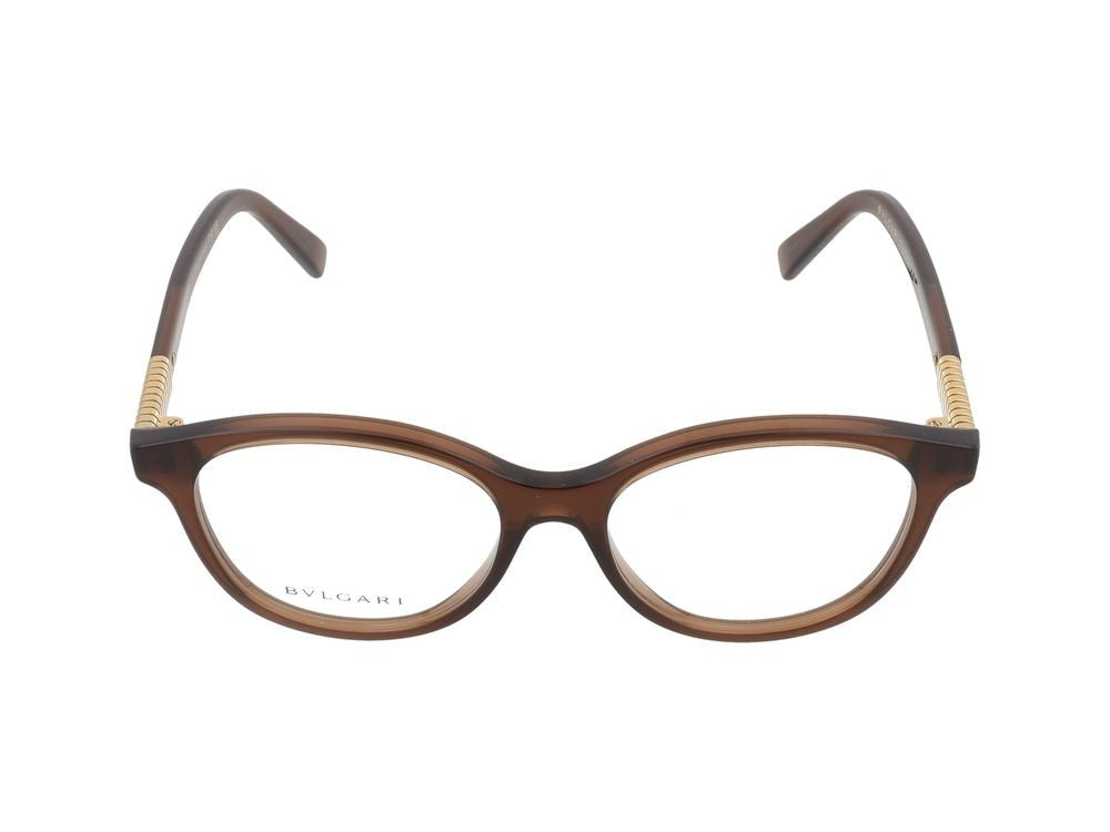 Bulgari Translucent Brown Cat-Eye Gold Accent Eyeglasses