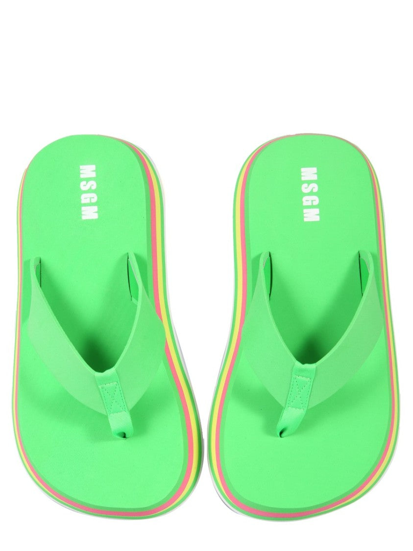 Msgm Striped Pattern Thong Sandals