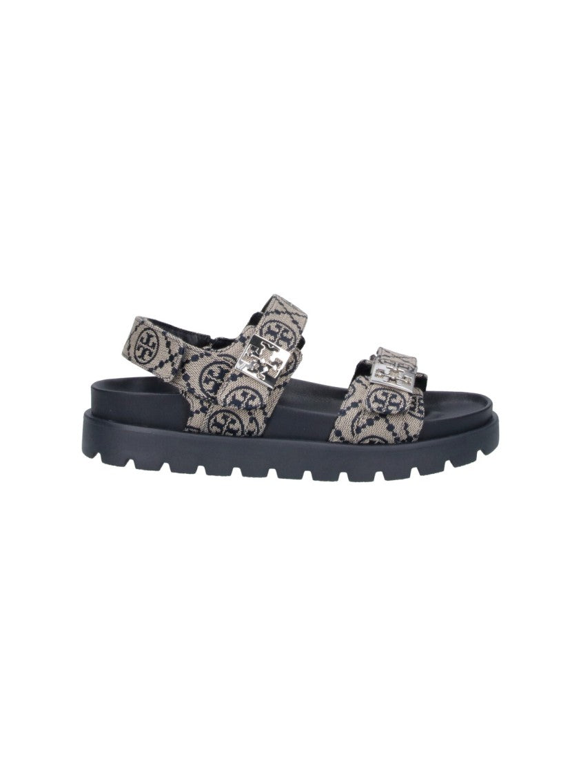 Tory Burch Blue T Monogram Adjustable Fabric Sandals