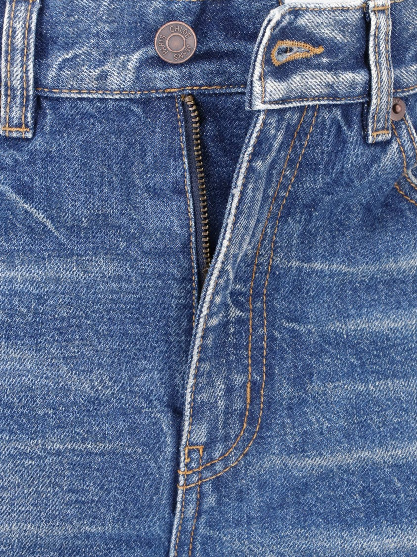 Chloé High-Waisted Wide-Leg Jeans With Frayed Hem And Subtle Whiskering
