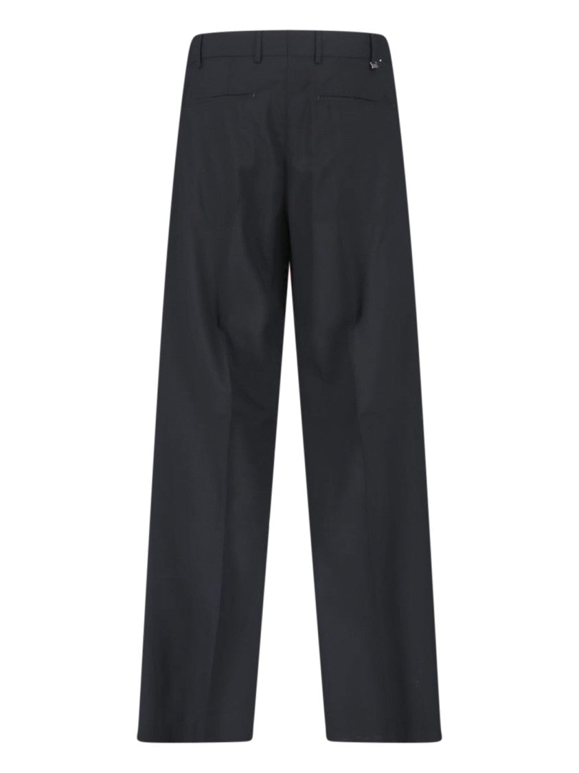 Pt Torino Black Mid-Rise Pleated Virgin Wool-Blend Formal Pants