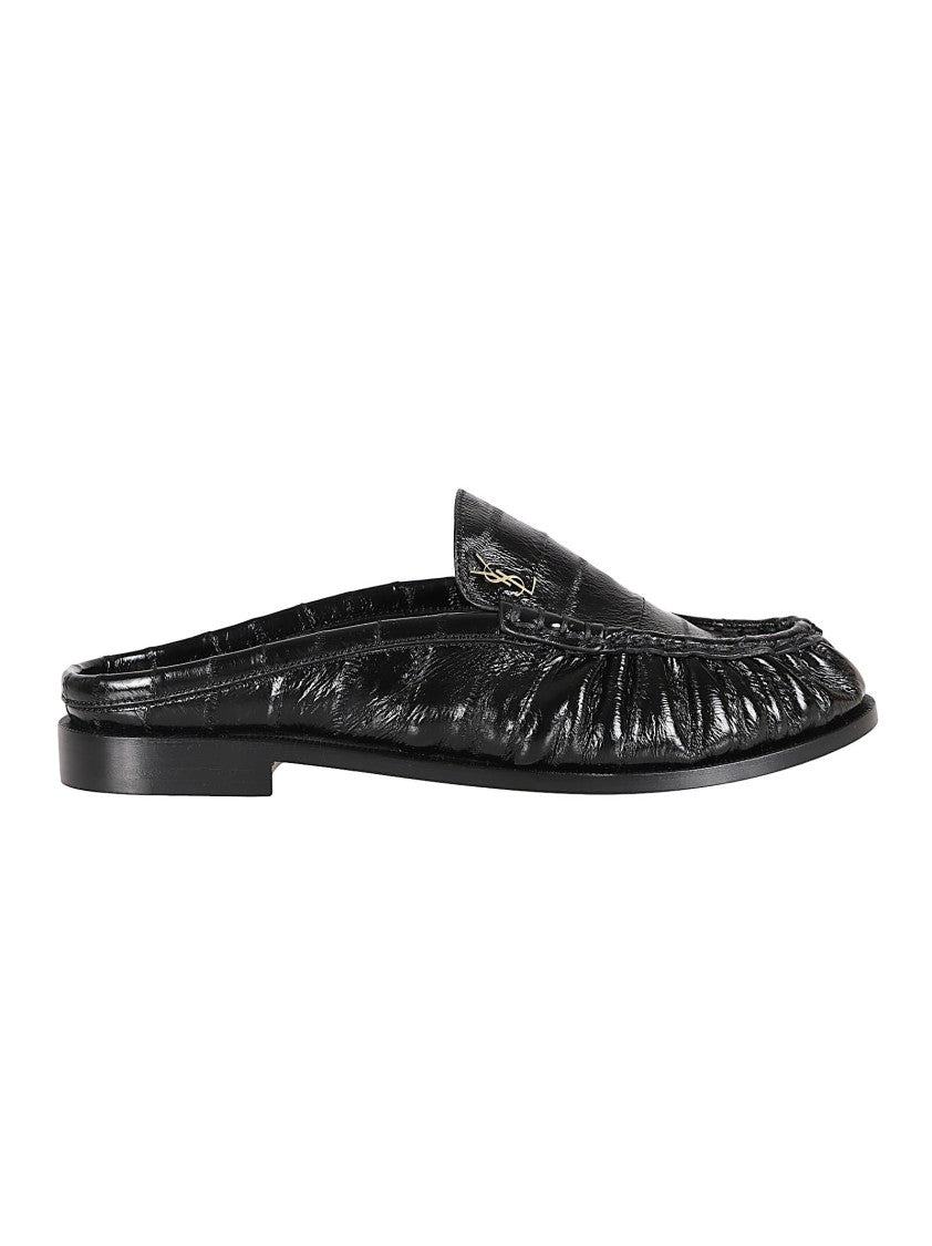 Saint Laurent Pointed Toe Slip-On Mules In Glossy Eel Leather