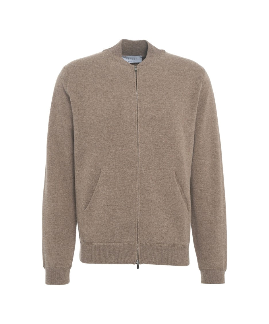 Gender Textured Knit Bomber Jacket With Ribbed Details