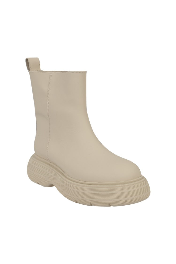Gia Borghini Cream Leather Rounded Toe Ankle Boots