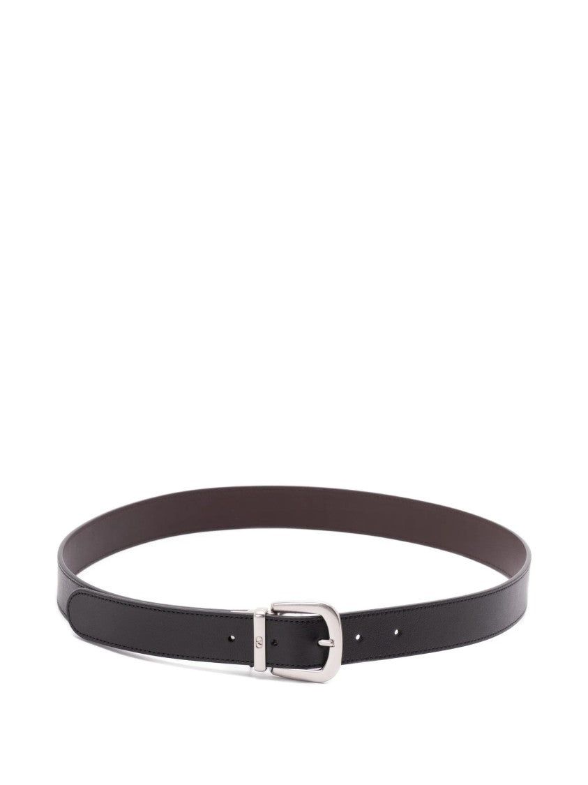 Valentino Black Minimalist Smooth Leather Buckle Belt