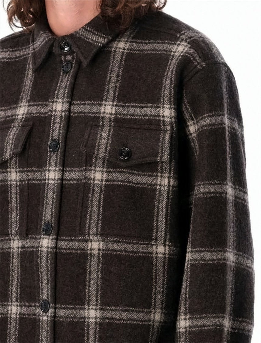 Ami Plaid Wool Blend Jacket With Structured Collar And Buttoned Front
