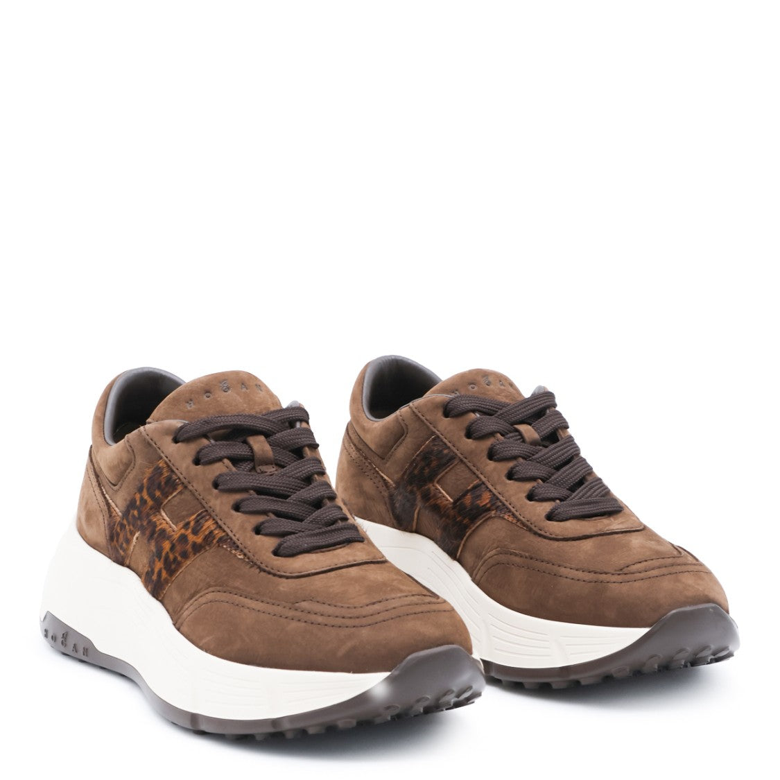 Hogan Chunky Brown Sneakers With Leopard Detail
