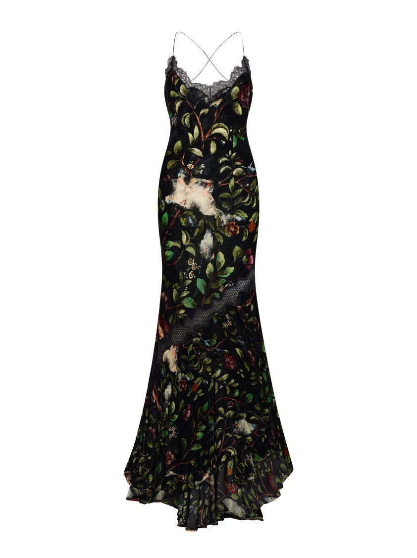 Roberto Cavalli Floral Print Slip Dress With Lace Inserts