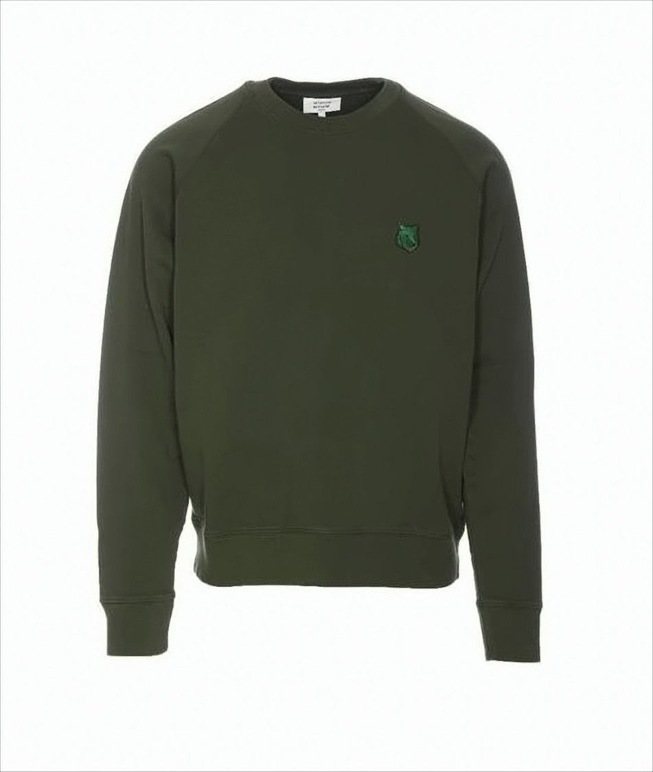 Maison Kitsuné Long-Sleeve Deep Olive Green T-Shirt With Embroidered Fox Emblem
