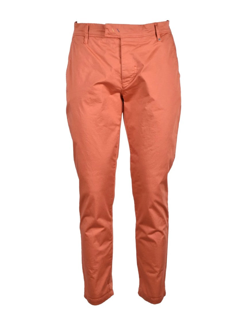 Bl.11 Block Eleven Stretch Cotton Casual Trousers With Bold Orange Hue And Sleek Finish