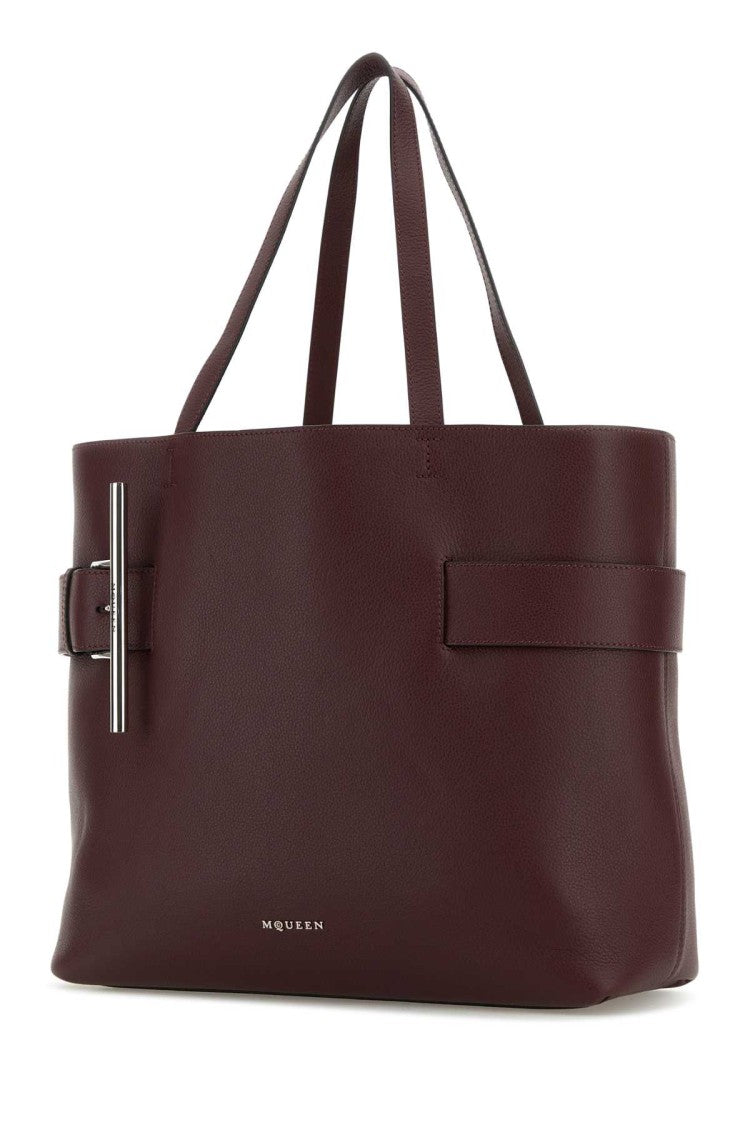 Alexander Mcqueen Tyrian Purple Leather T-Bar Shopping Bag