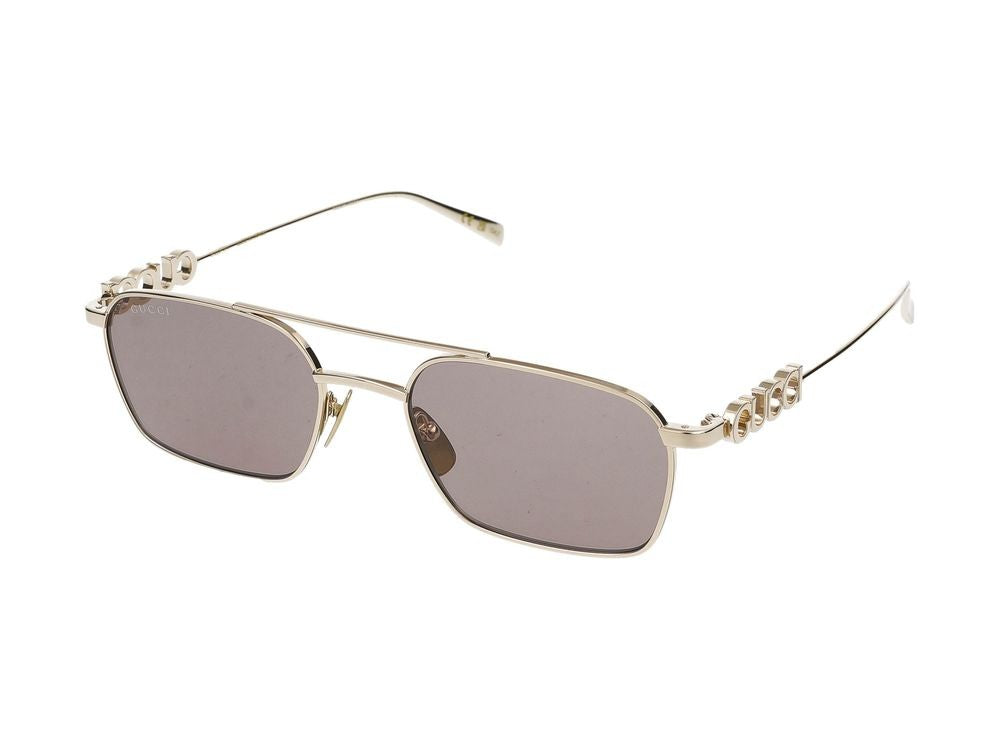 Gucci Gold Square Brown Lenses Metal Frame Sunglasses