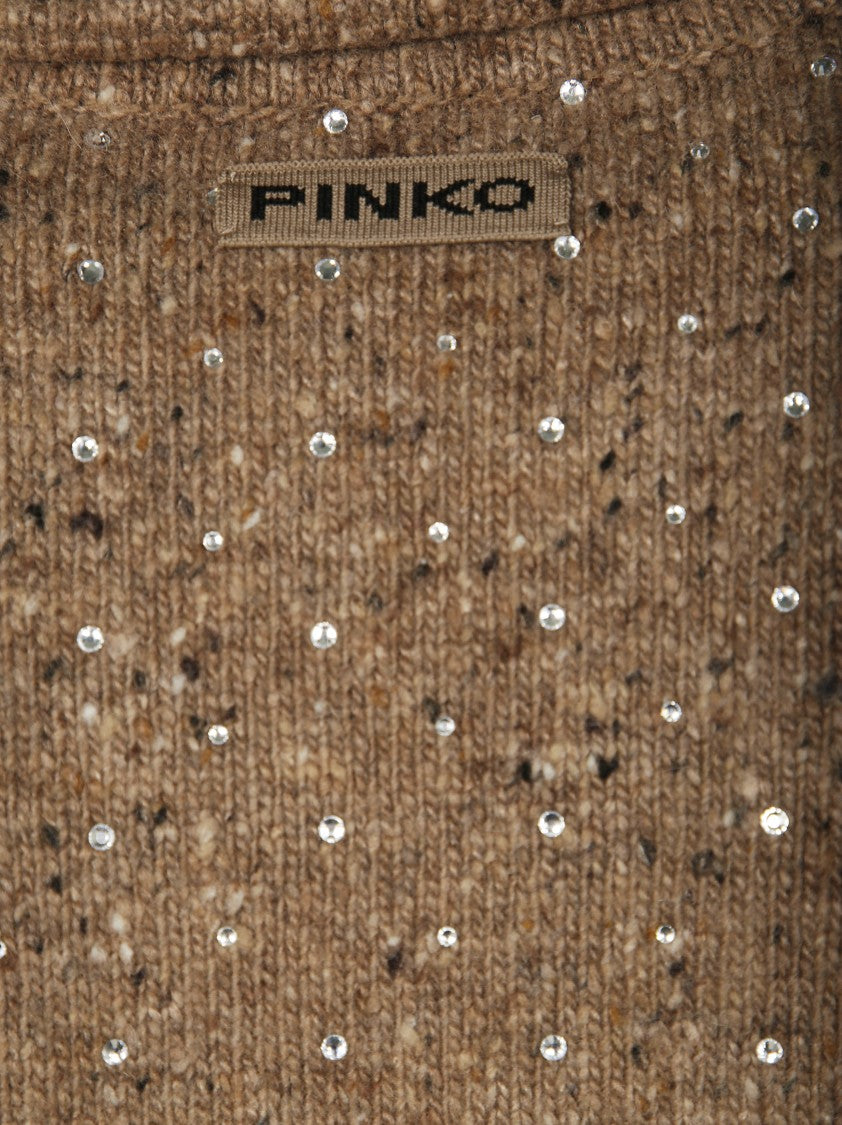 Pinko Cropped Boucle Knit Sweater With V-Neck