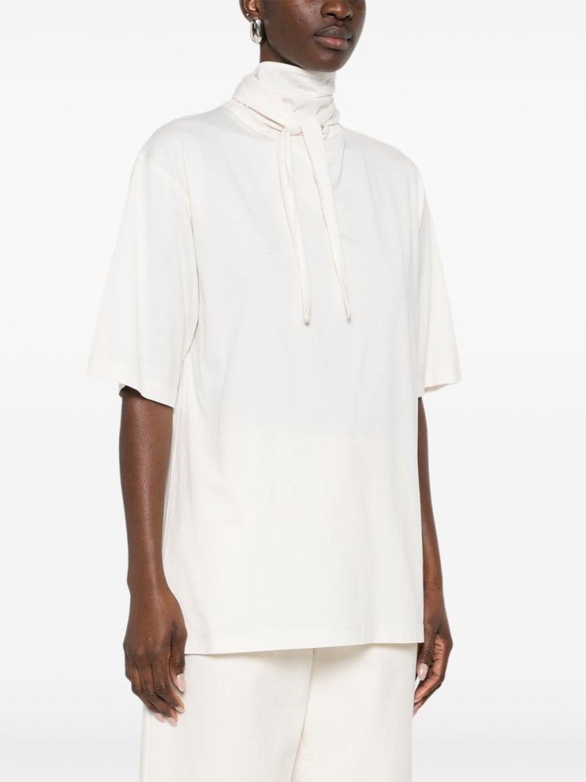 Lemaire White Cotton T-Shirt With Scarf Detail