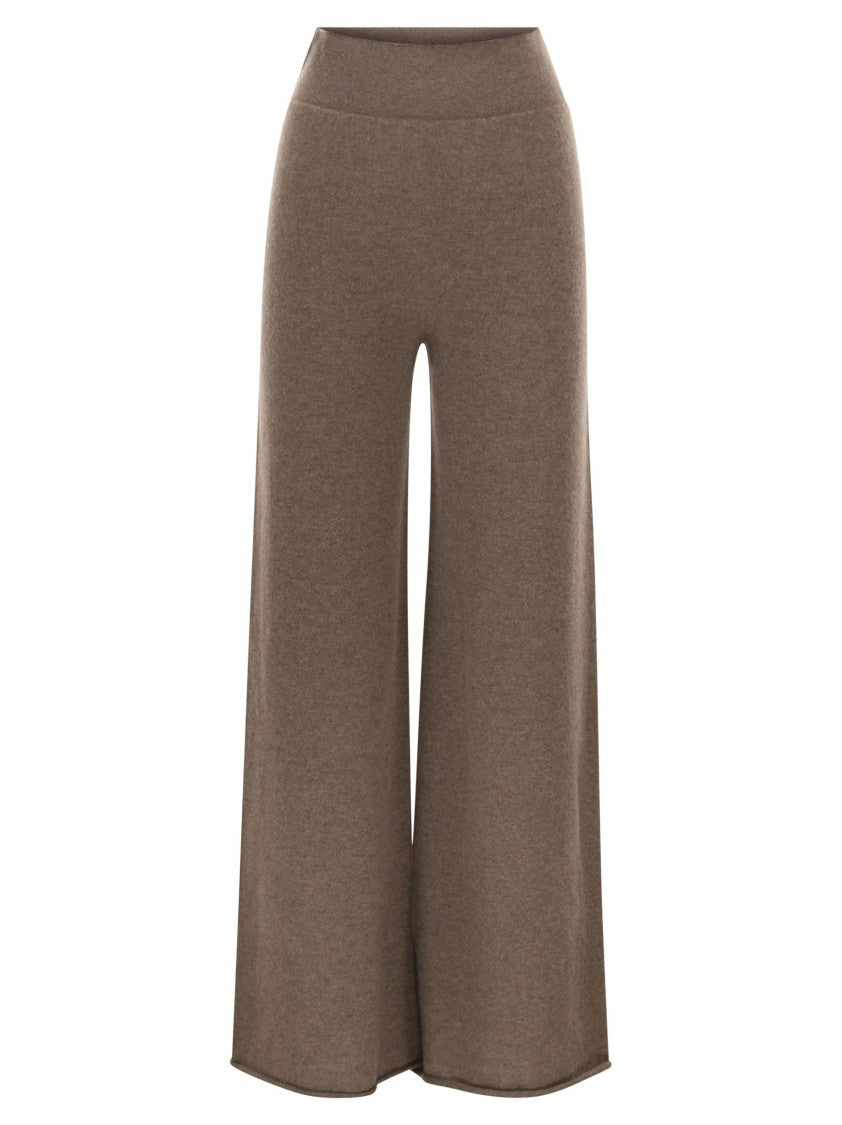 Vanisé Cashmere Wide-Leg Trousers With Seamless Ribbed Waistband