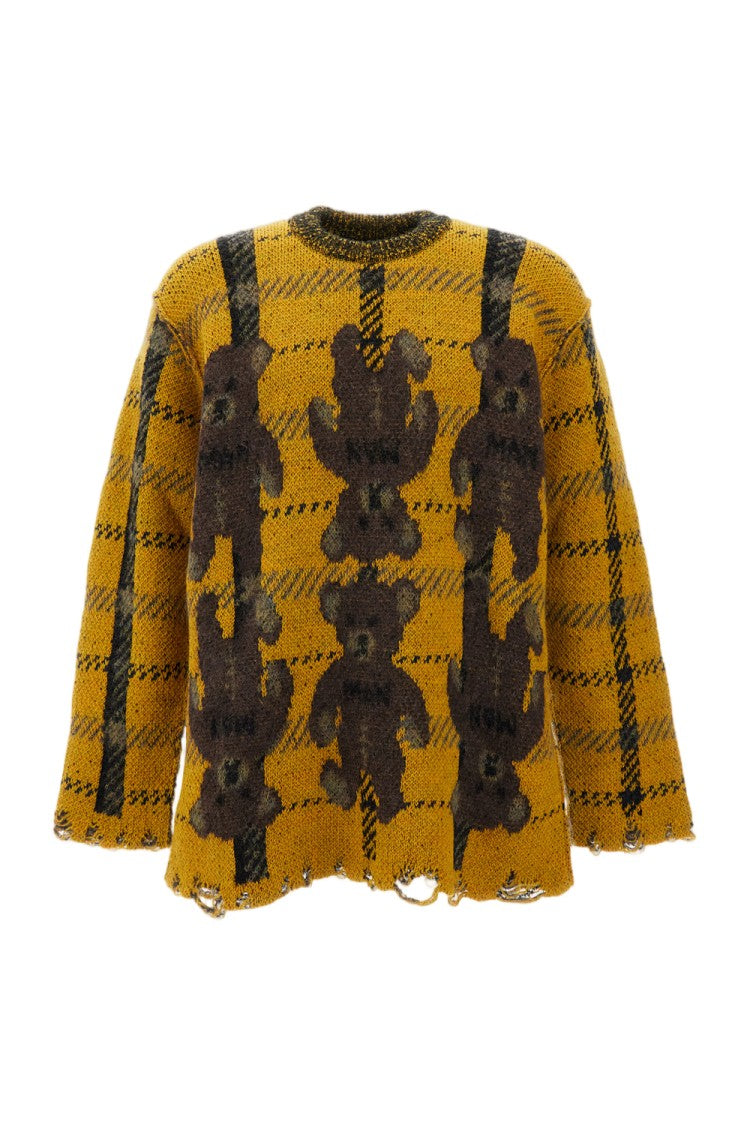 Junya Watanabe Multicolor Yellow Teddy Bear Checked Wool Sweater