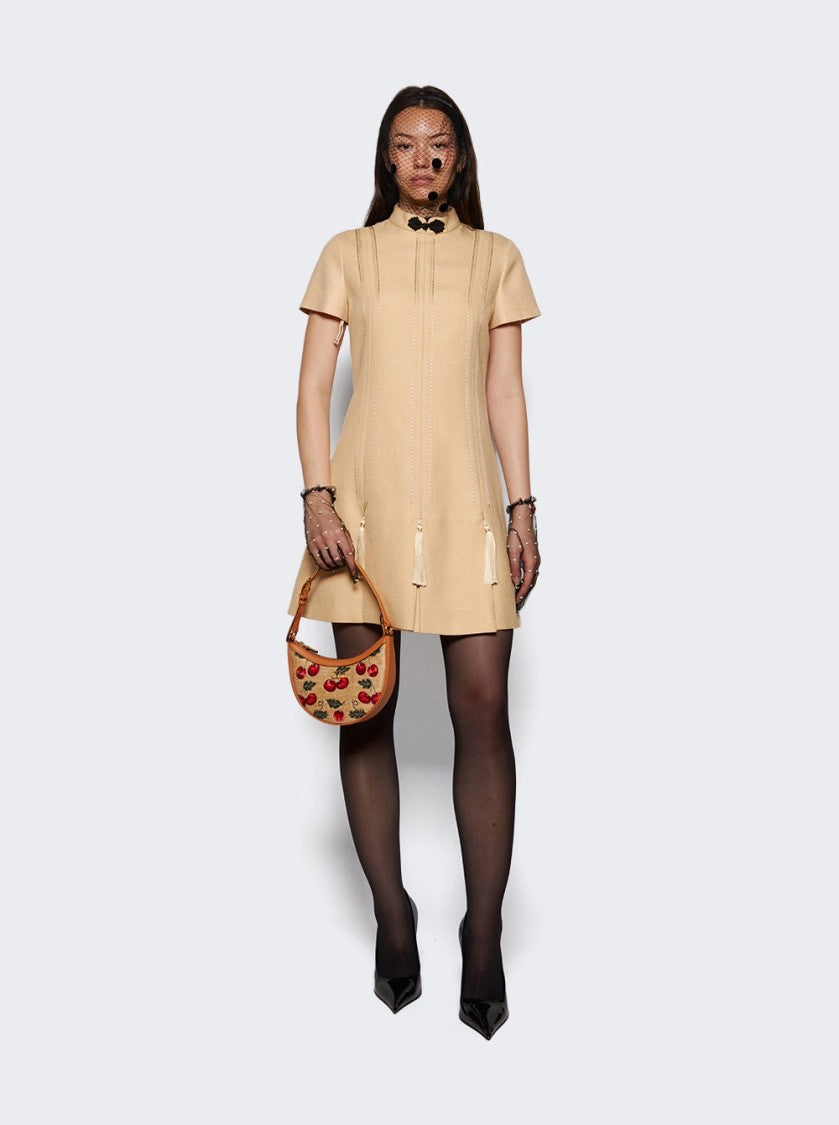 Valentino Embroidered Woven Mini Dress With Tassels Birch