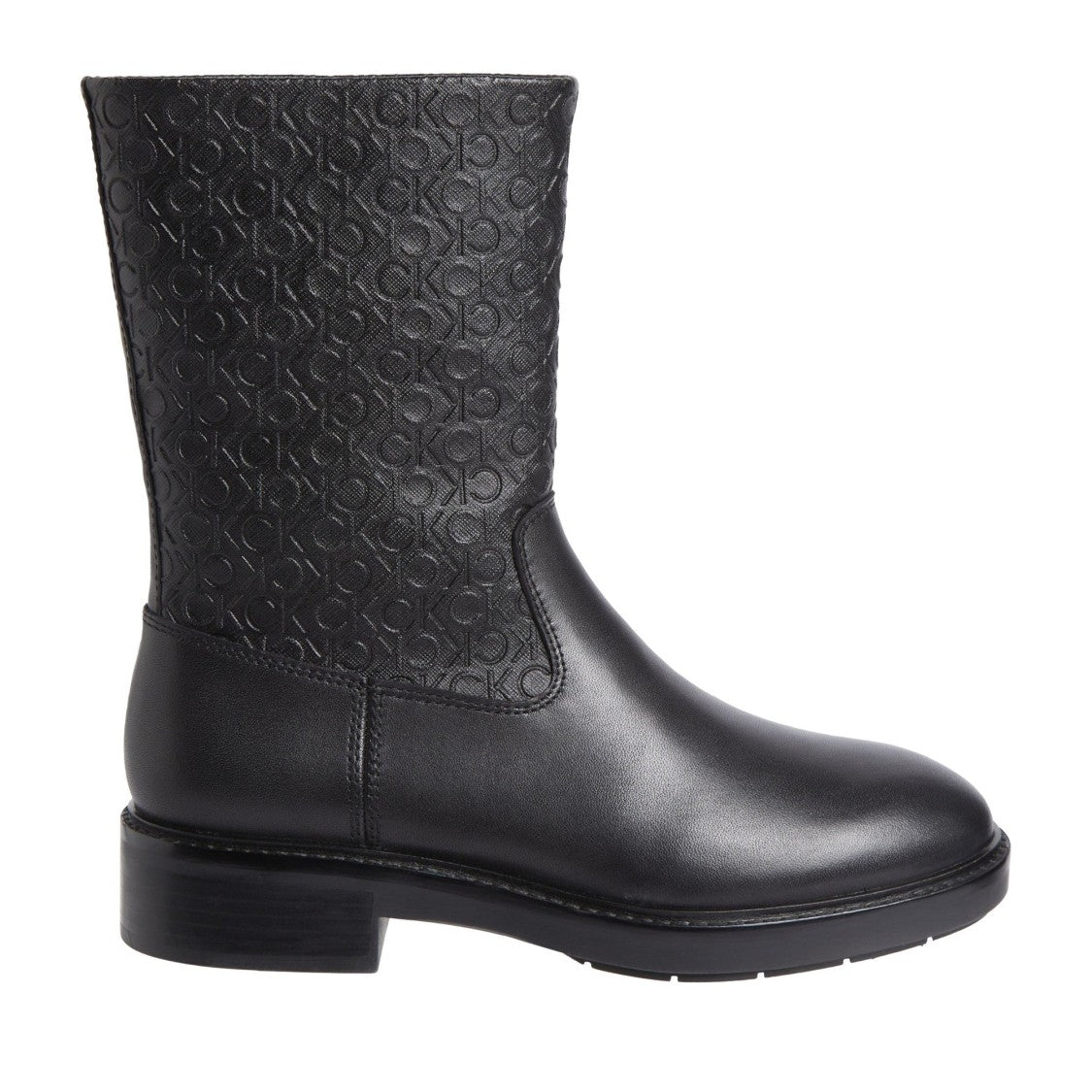 Calvin Klein Black Textured Upper Flat Leather Ankle Boots