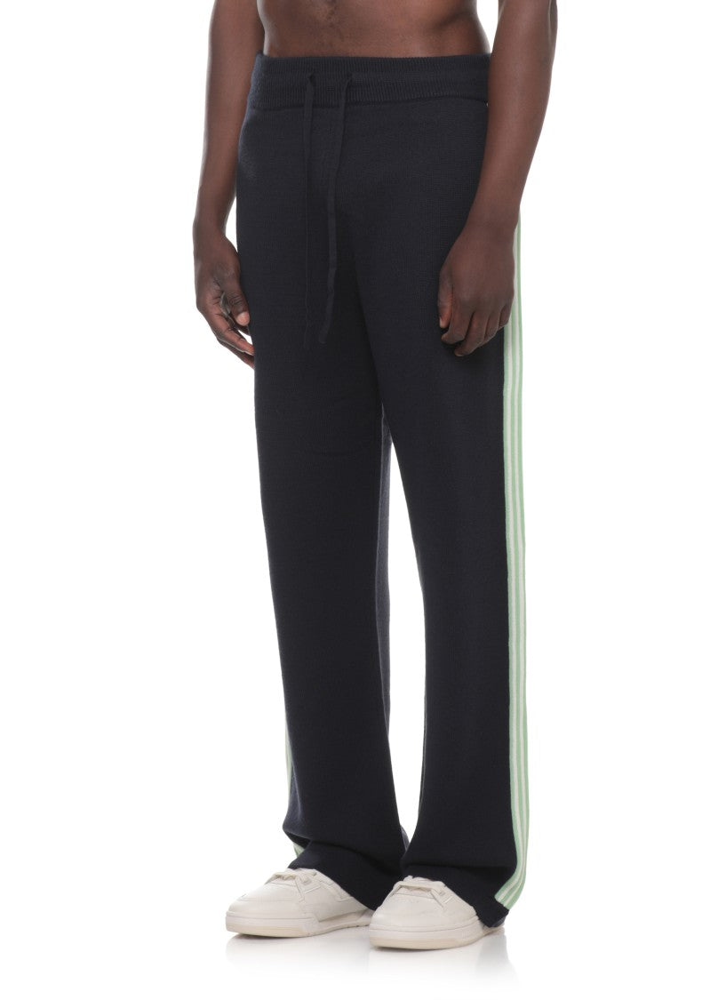 Casablanca Casablanca Blue Merino Wool Pants With Embroidered Logo And Zip Pockets