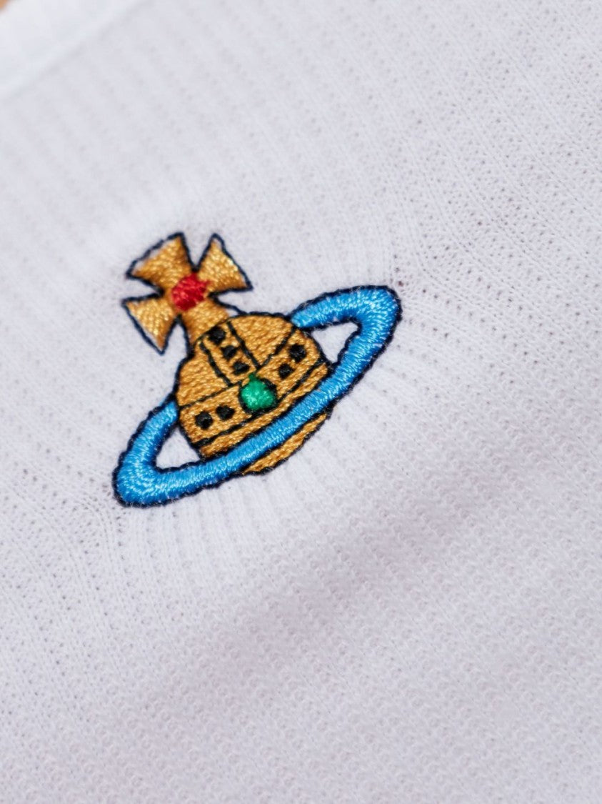 Vivienne Westwood White Ribbed Cropped Orb Top