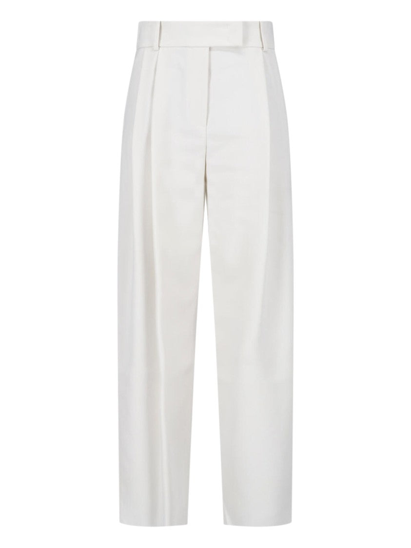 Giorgio Armani White Tailored Pleated Straight-Leg Silk Pants