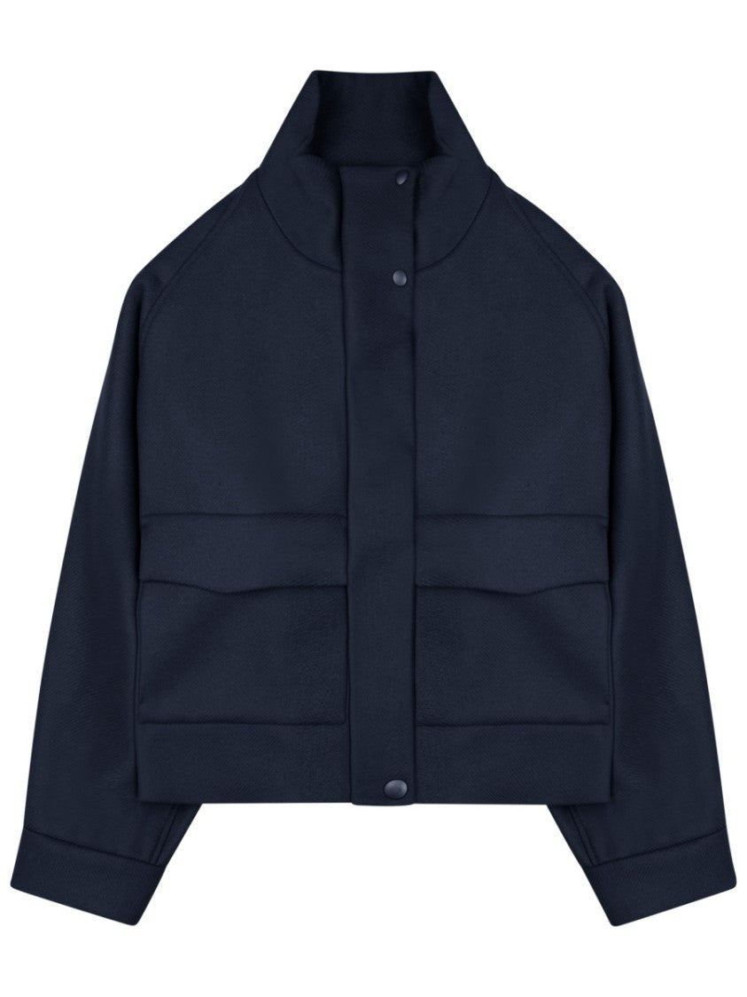 Nine In The Morning Blue Cropped High-Collar Wool-Blend Sports Jacket