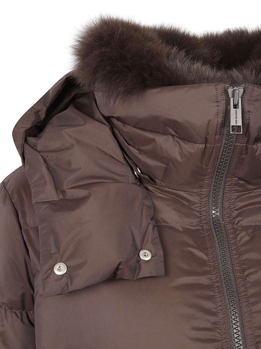 Yves Salomon Puffer Coat With Detachable Fur-Trim Hood And Boxy Silhouette