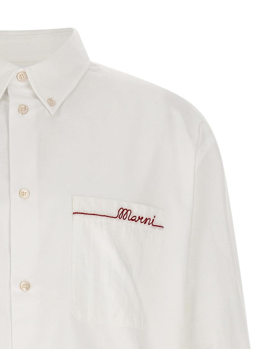 Marni Contrast Embroidered Front Pocket Cotton Shirt