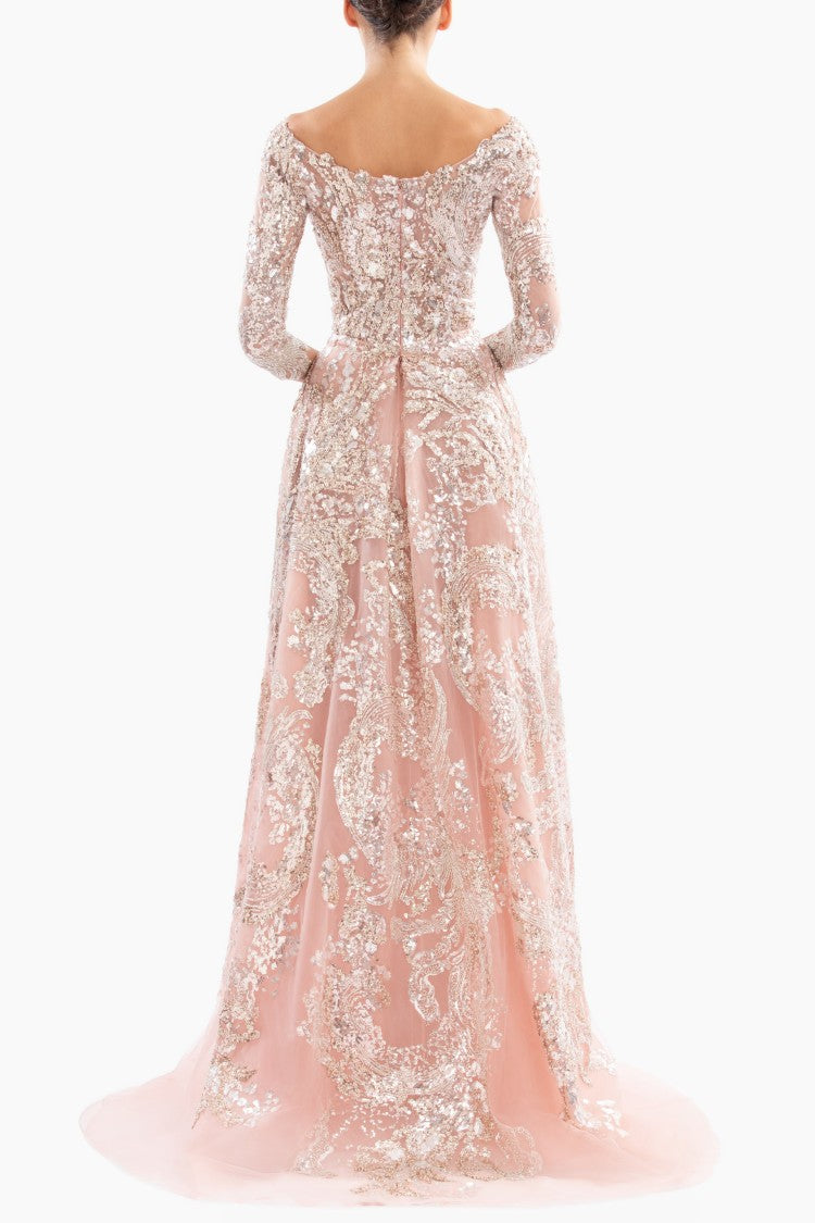 Saiid Kobeisy Embroidered Long Dress With Overskirt