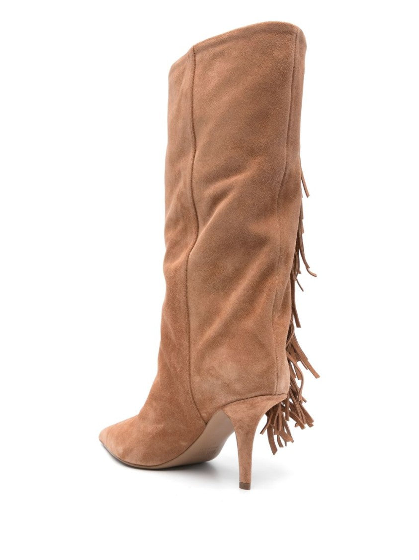 Paris Texas Fringe-Detail Brown Ankle Boots With Stiletto Heel