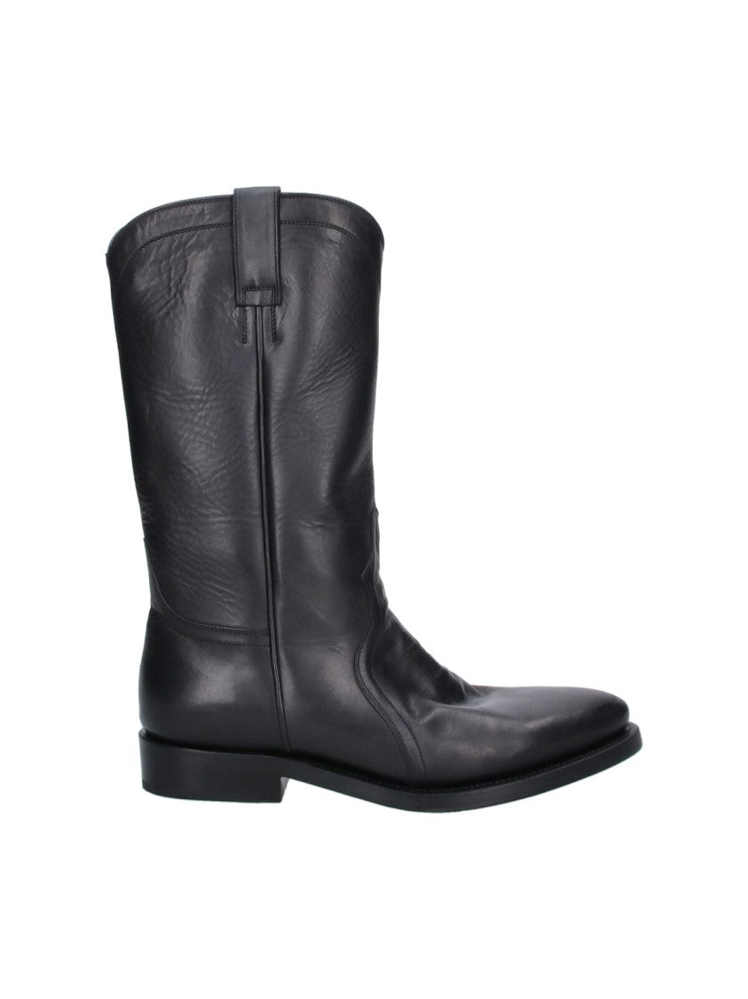 Jil Sander Mid-Calf Black Calf Leather Slip-On Boots