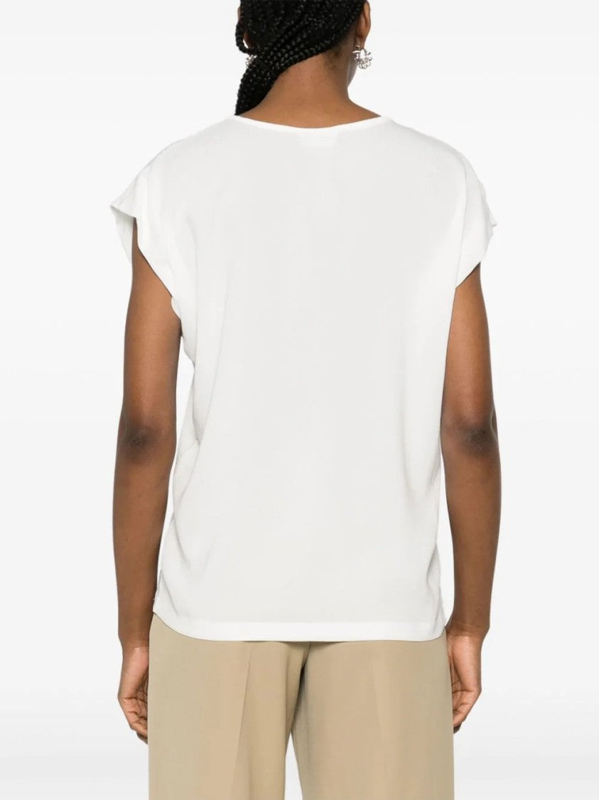 Fabiana Filippi Viscose Blend Top With Design And Cap Sleeves