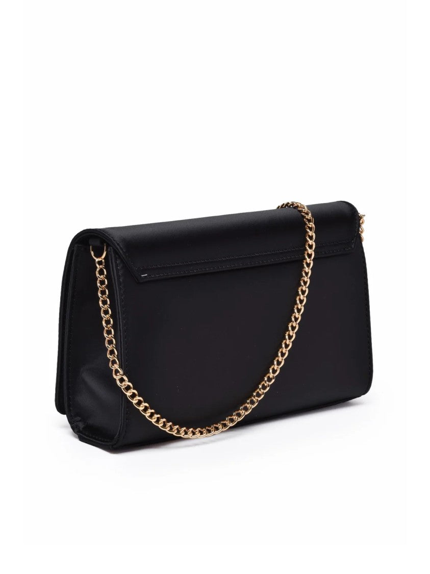 Love Moschino Black Satin Logo Shoulder Bag